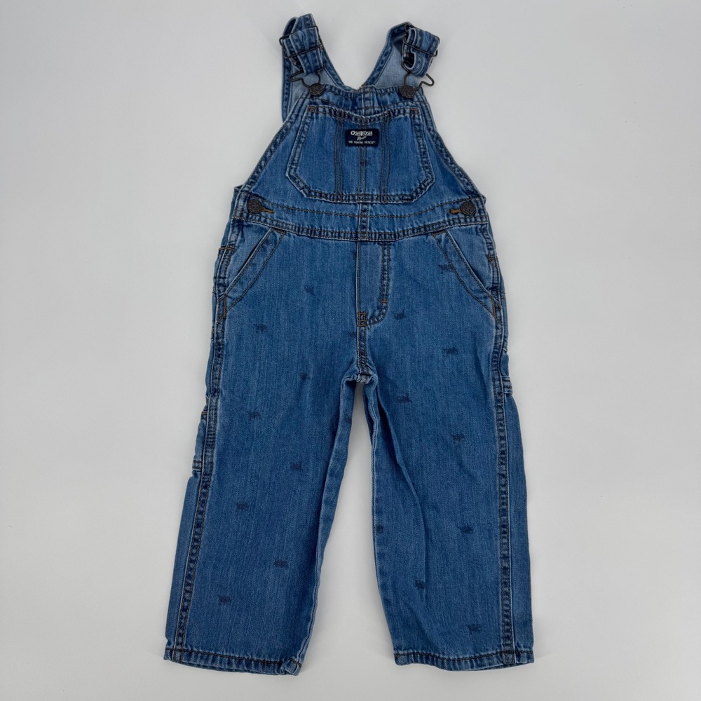 OshKosh B'gosh Denim Overalls Toddler‎ 3T Blue Jean Vestbak Animal Print